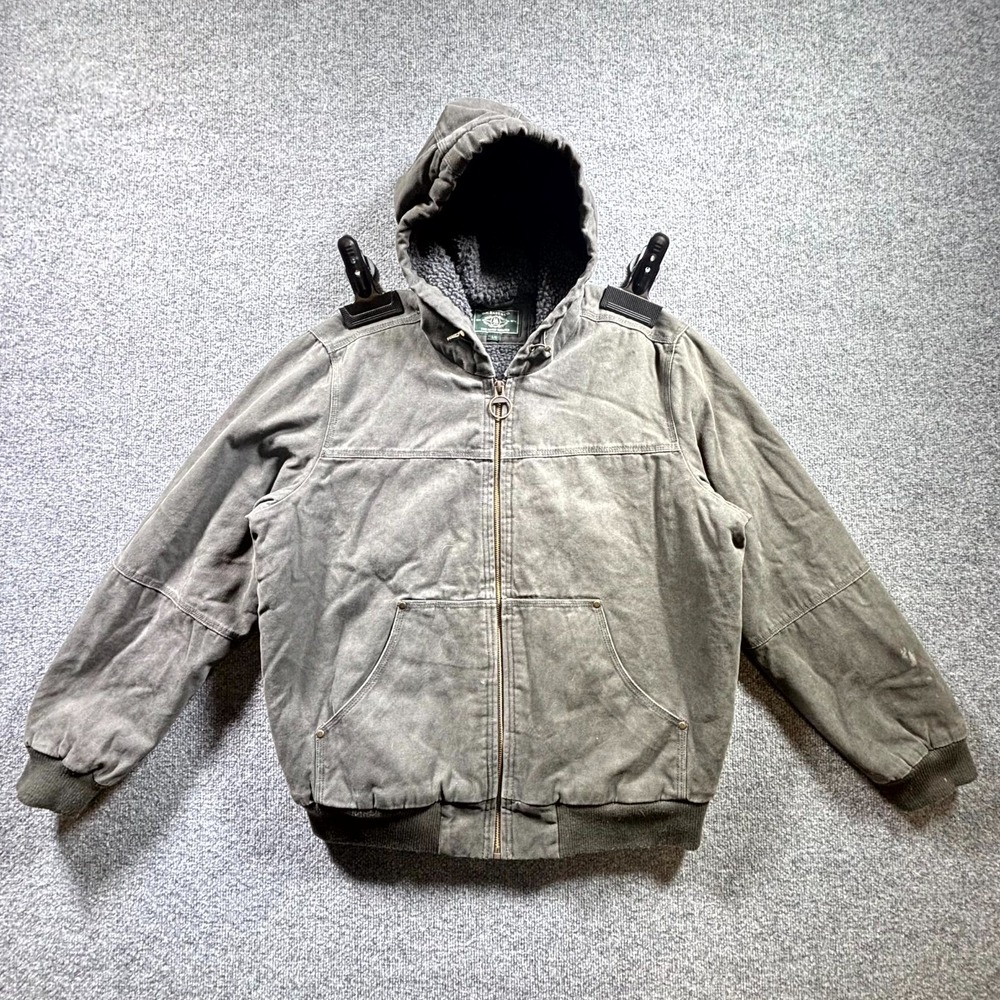 G.H. Bass & Co. Mens L Olive Canvas Faux Fur Hooded Workwear Bomber Jacket